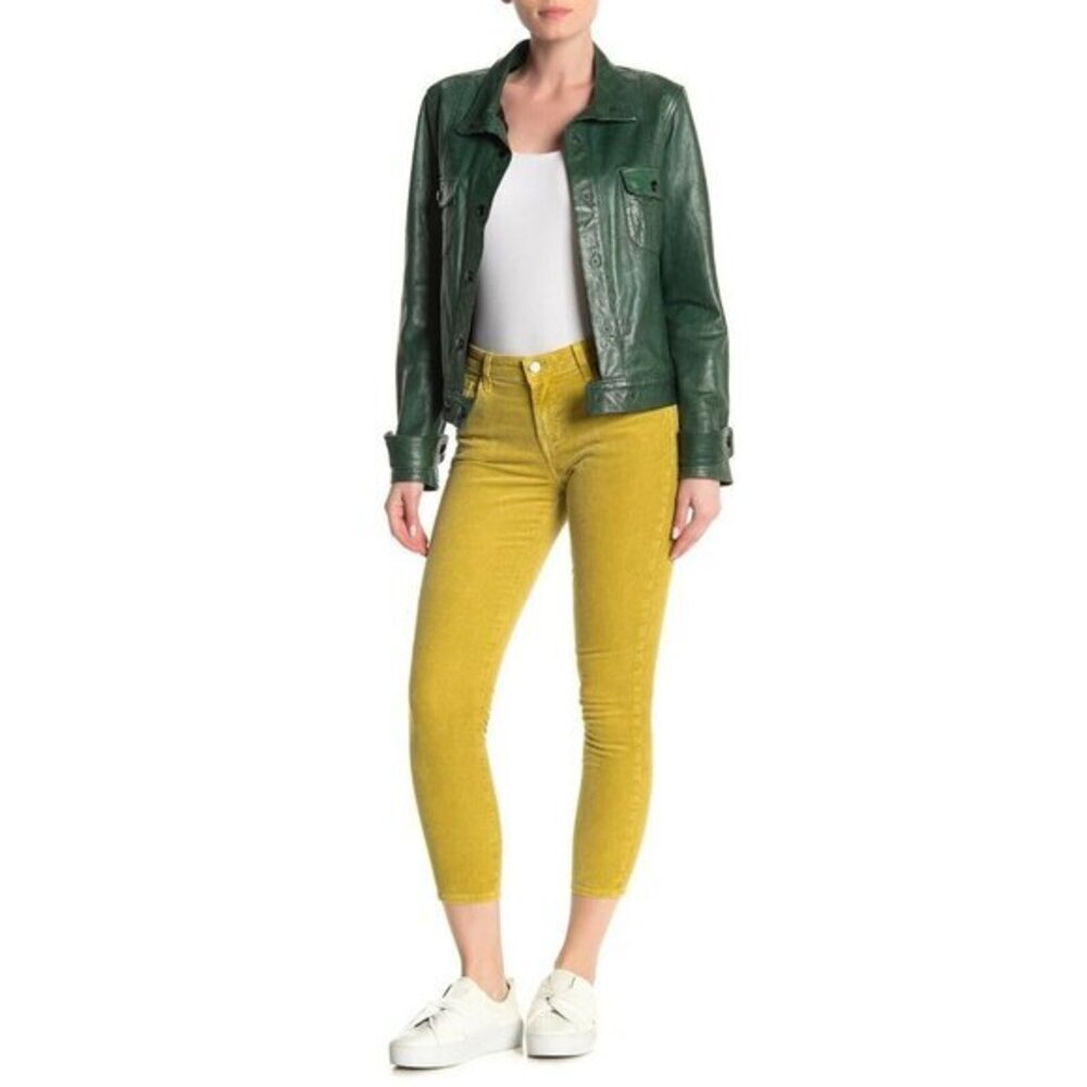 J Brand  Jeans Corduroy Mid Rise Stretch Pants Absinthe Yellow  Sz 27 NWT